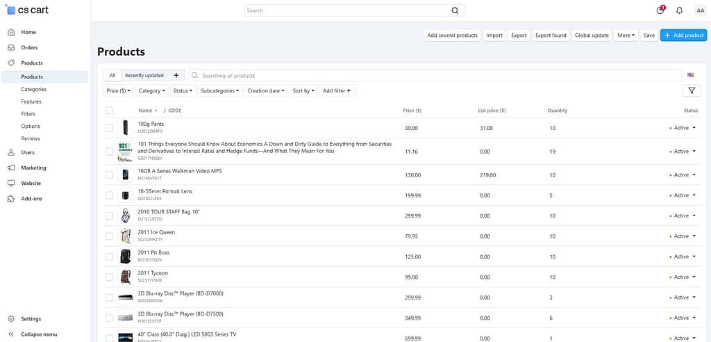 Product Catalog in CS-Cart